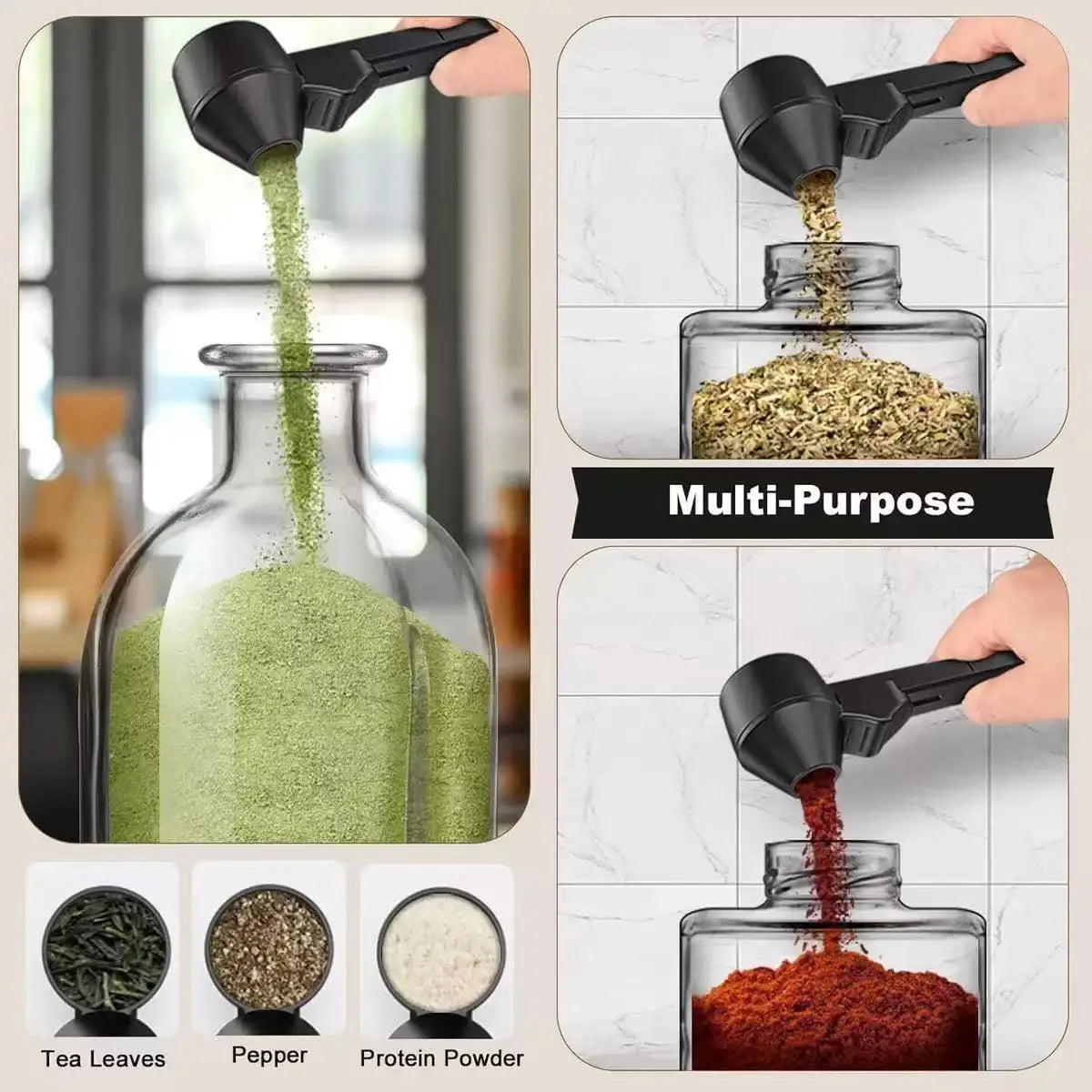 SmartFill™ Multi-Purpose Measuring Scoop & Funnel – Easy Filling Tool for Coffee, Protein Powder, Tea & More