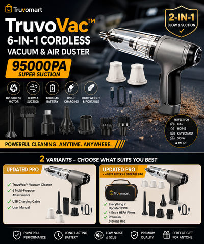 TruvoVac™ 6-in-1 Cordless Car Vacuum & Air Duster | Truvomart